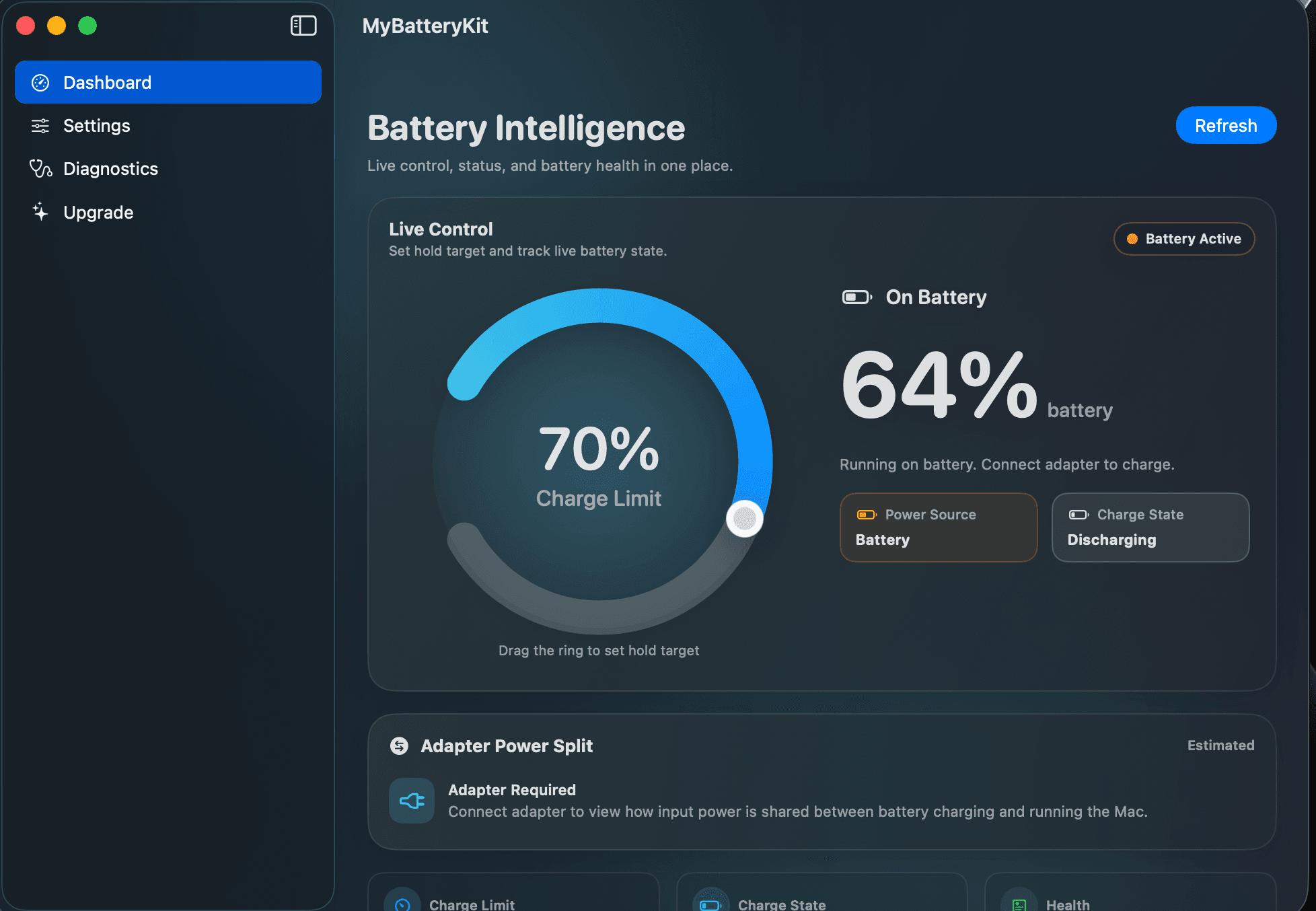 Preview of the MyBatteryKit dashboard