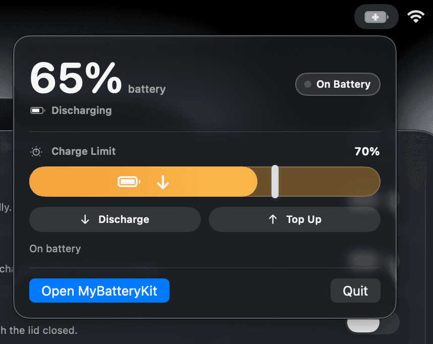 Preview of the MyBatteryKit menubar view