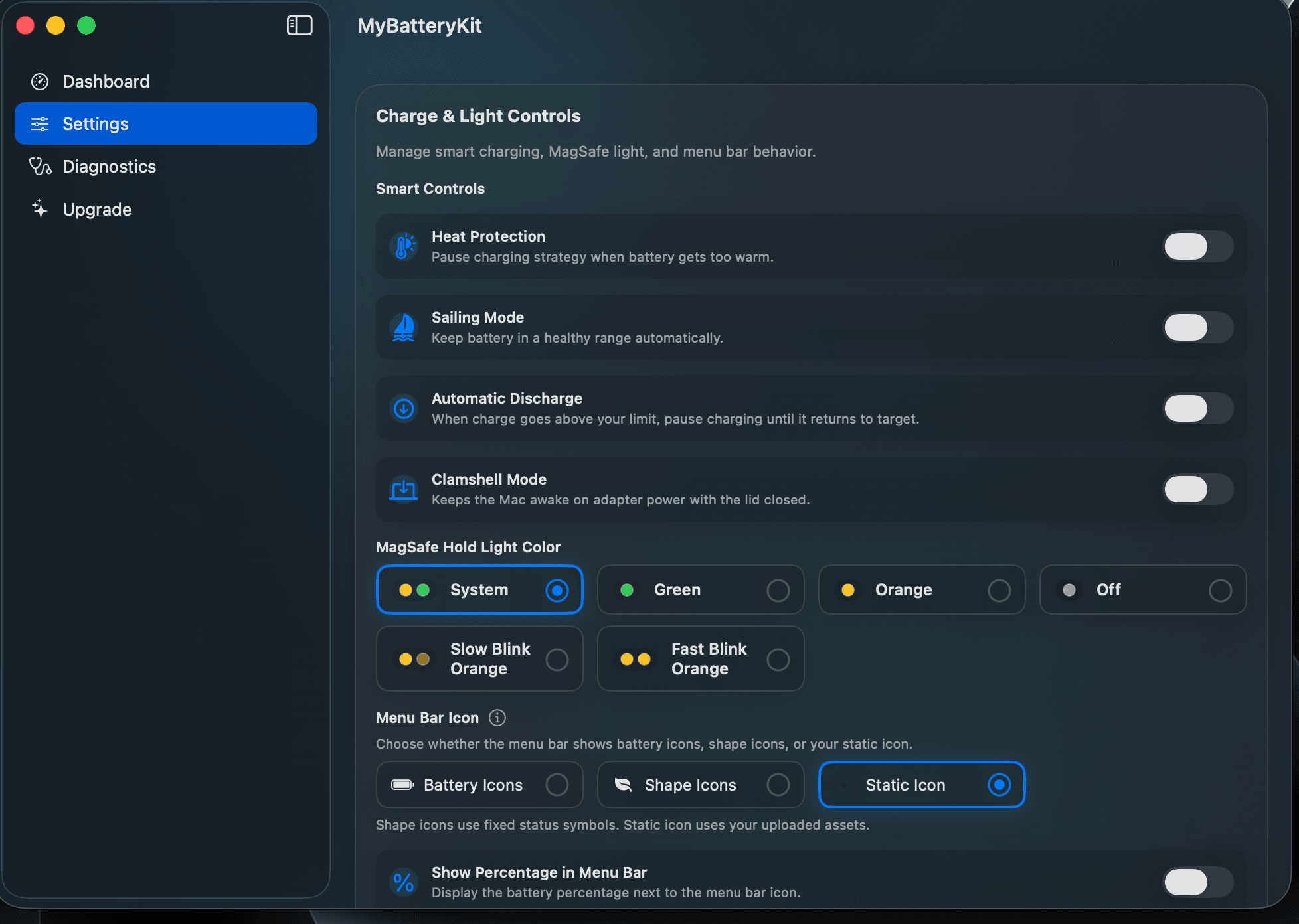 Preview of MyBatteryKit settings